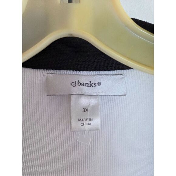 CJ Banks Women White w/Black Teal Trim Long Open Knit Cardigan Sweater size 3X - Picture 4 of 7